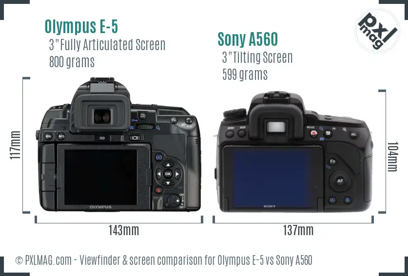 Olympus E-5 vs Sony A560 Screen and Viewfinder comparison