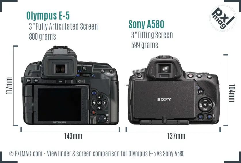 Olympus E-5 vs Sony A580 Screen and Viewfinder comparison