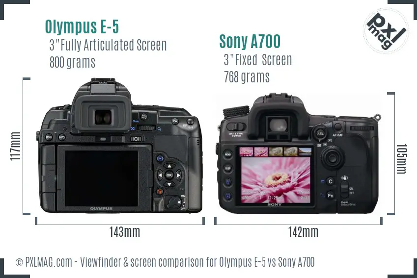 Olympus E-5 vs Sony A700 Screen and Viewfinder comparison