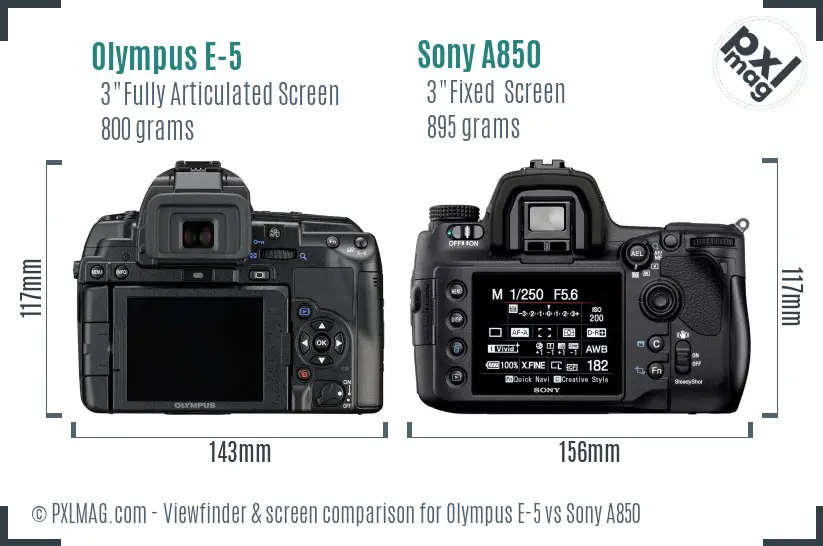 Olympus E-5 vs Sony A850 Screen and Viewfinder comparison