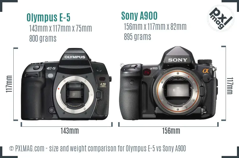 Olympus E-5 vs Sony A900 size comparison