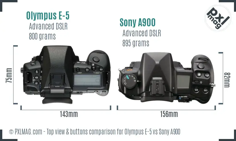 Olympus E-5 vs Sony A900 top view buttons comparison