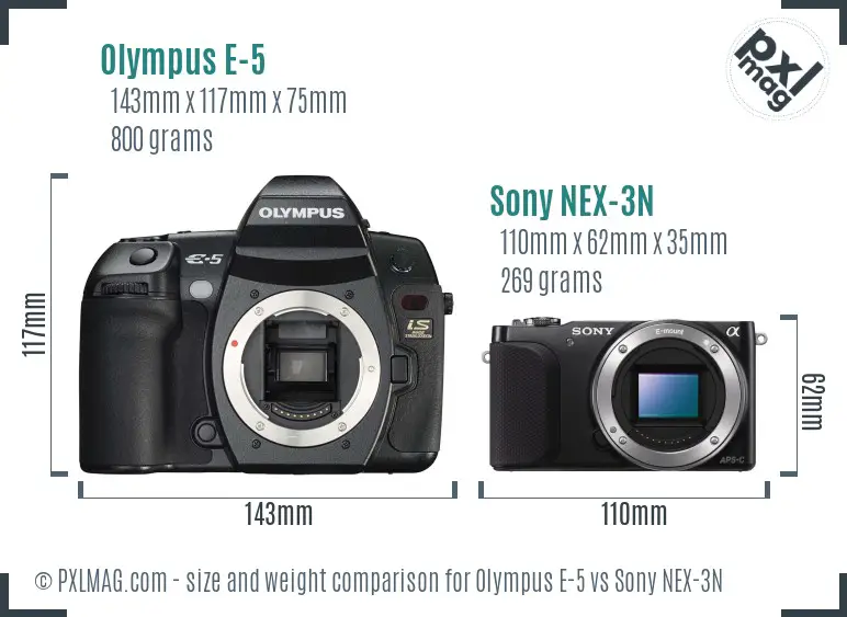 Olympus E-5 vs Sony NEX-3N size comparison