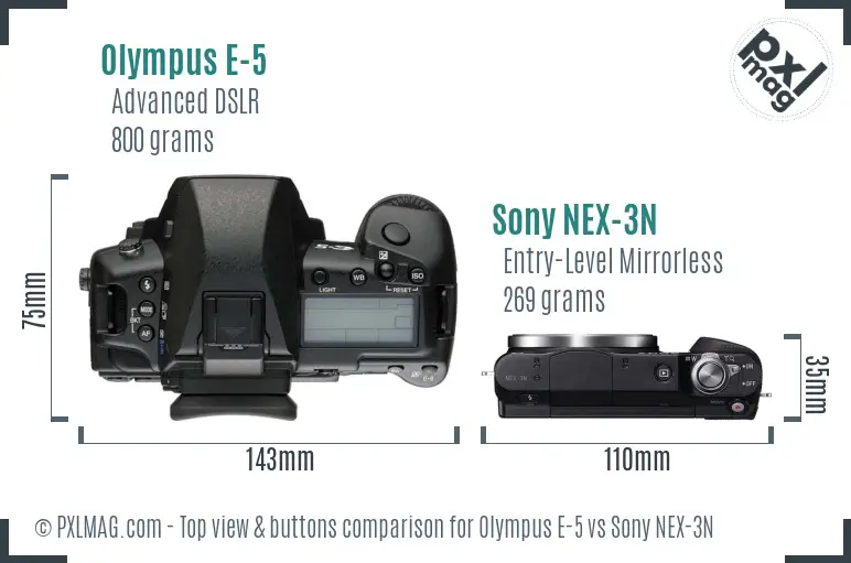 Olympus E-5 vs Sony NEX-3N top view buttons comparison