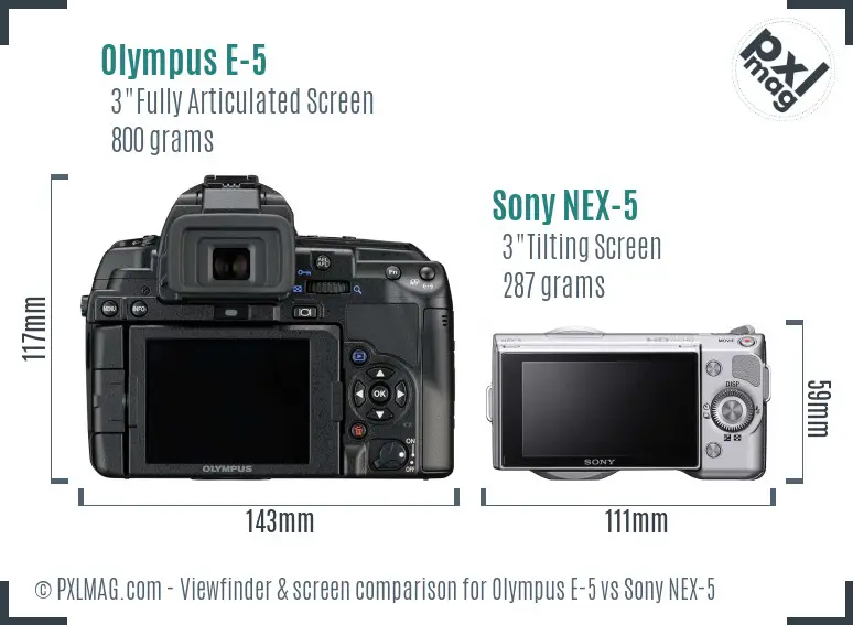 Olympus E-5 vs Sony NEX-5 Screen and Viewfinder comparison