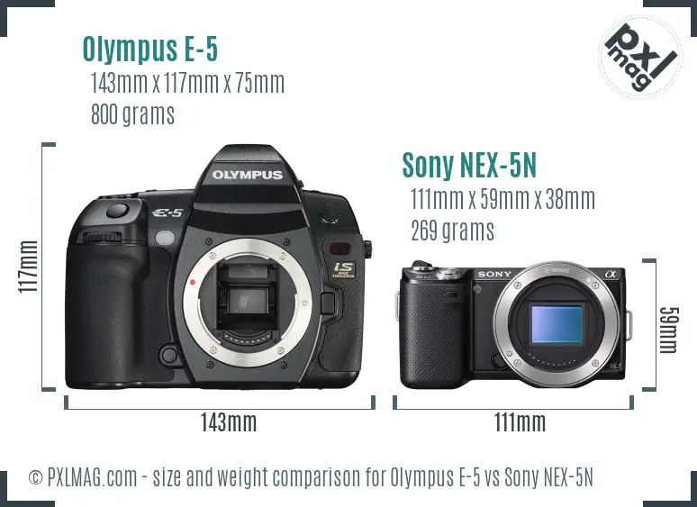 Olympus E-5 vs Sony NEX-5N size comparison