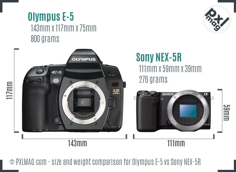 Olympus E-5 vs Sony NEX-5R size comparison