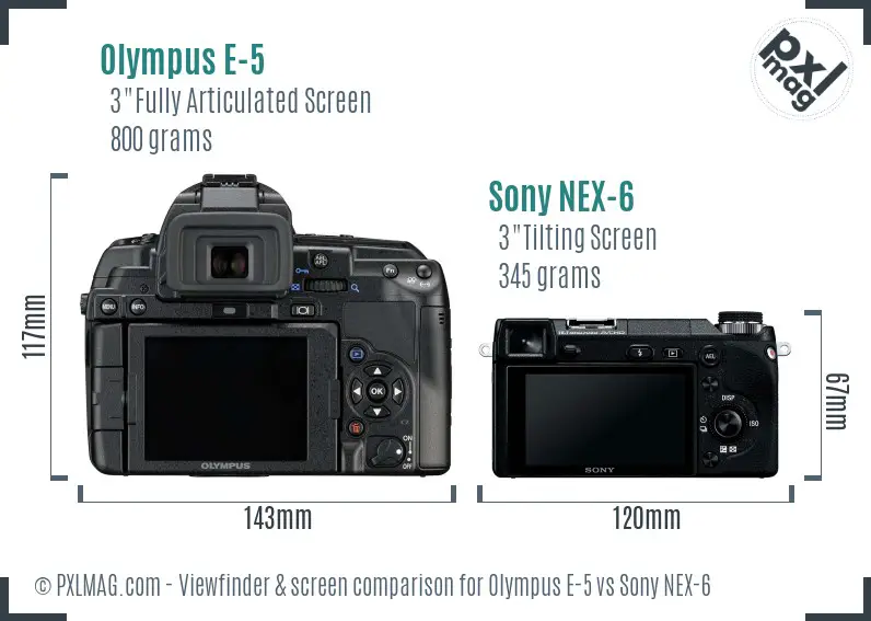 Olympus E-5 vs Sony NEX-6 Screen and Viewfinder comparison