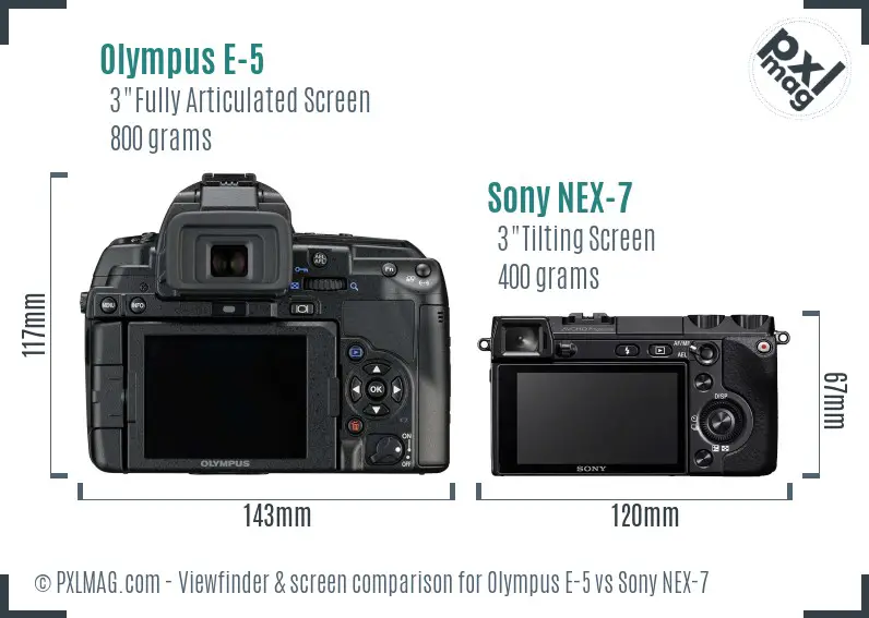 Olympus E-5 vs Sony NEX-7 Screen and Viewfinder comparison