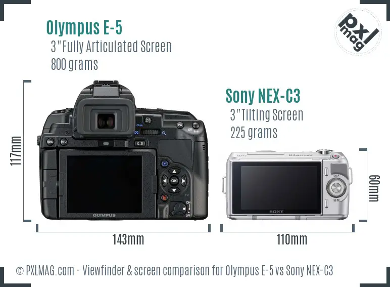 Olympus E-5 vs Sony NEX-C3 Screen and Viewfinder comparison