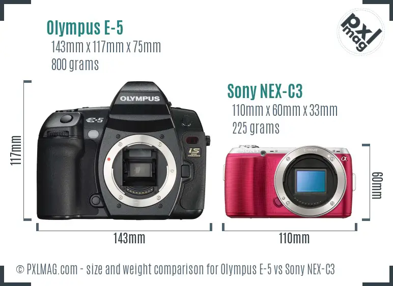 Olympus E-5 vs Sony NEX-C3 size comparison