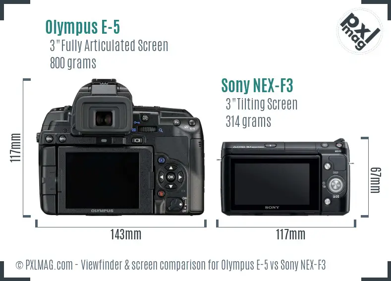 Olympus E-5 vs Sony NEX-F3 Screen and Viewfinder comparison