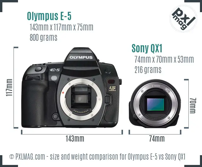 Olympus E-5 vs Sony QX1 size comparison