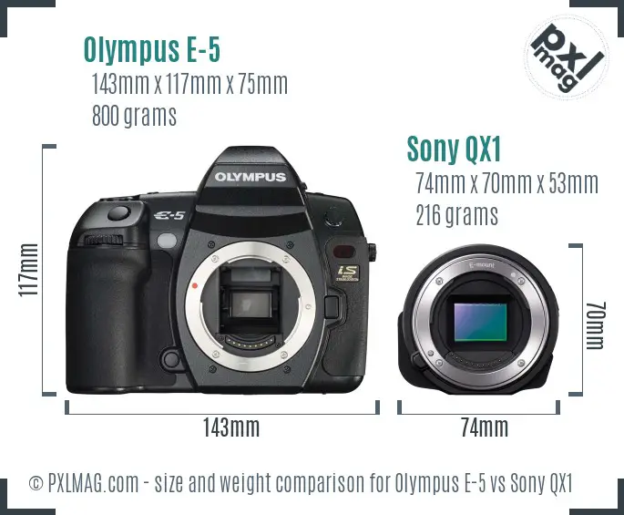 Olympus E-5 vs Sony QX1 size comparison Olympus E-5 vs Sony QX1 size comparison