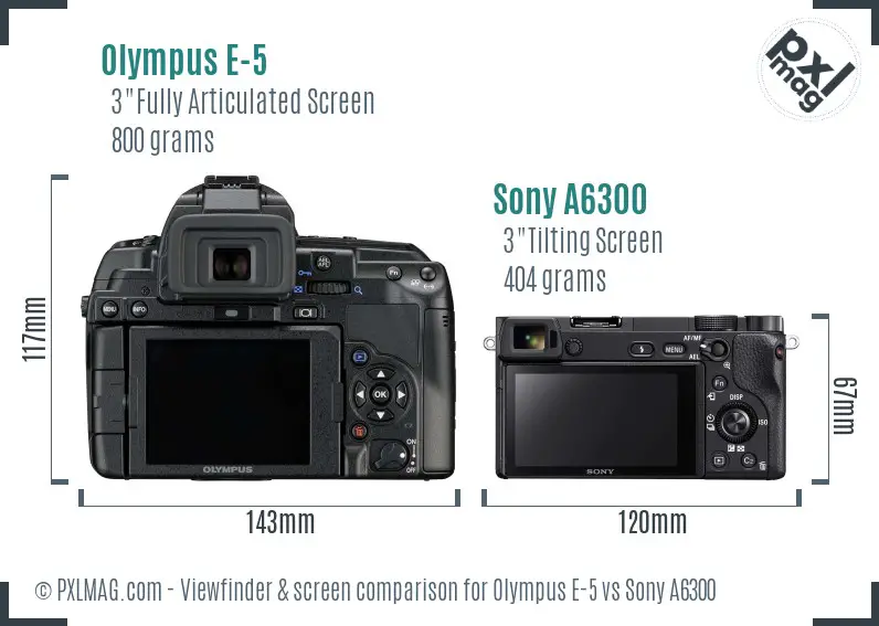 Olympus E-5 vs Sony A6300 Screen and Viewfinder comparison