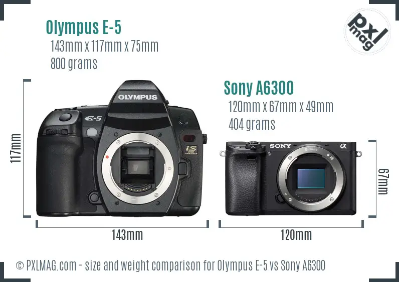 Olympus E-5 vs Sony A6300 size comparison