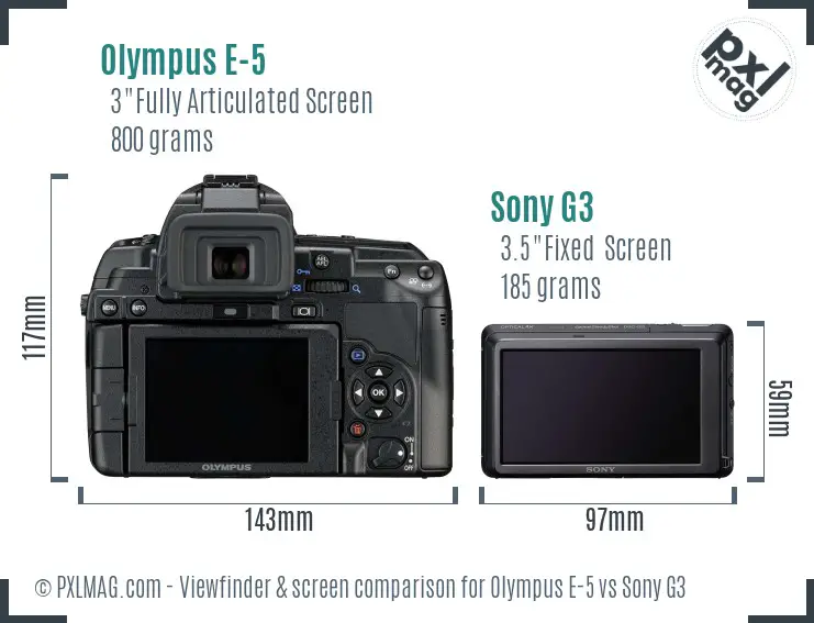 Olympus E-5 vs Sony G3 Screen and Viewfinder comparison