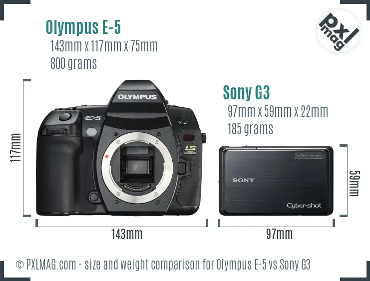 Olympus E-5 vs Sony G3 size comparison