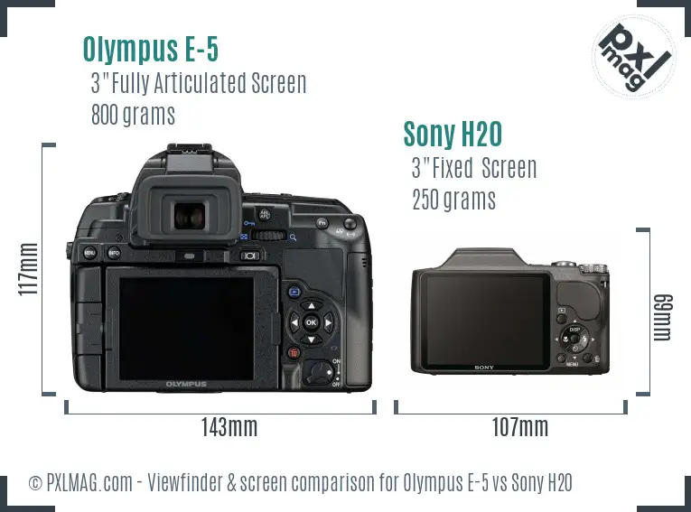 Olympus E-5 vs Sony H20 Screen and Viewfinder comparison