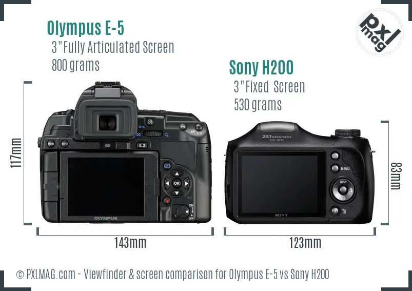 Olympus E-5 vs Sony H200 Screen and Viewfinder comparison