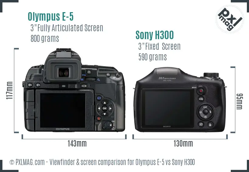 Olympus E-5 vs Sony H300 Screen and Viewfinder comparison