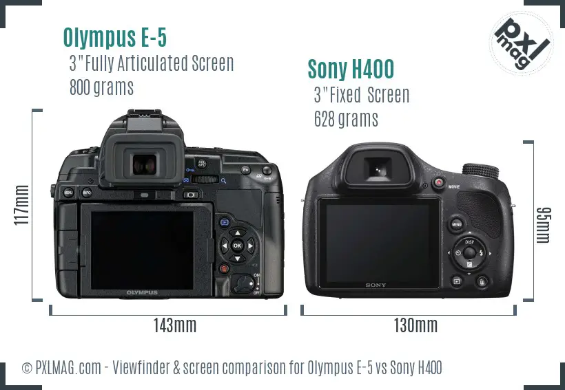 Olympus E-5 vs Sony H400 Screen and Viewfinder comparison