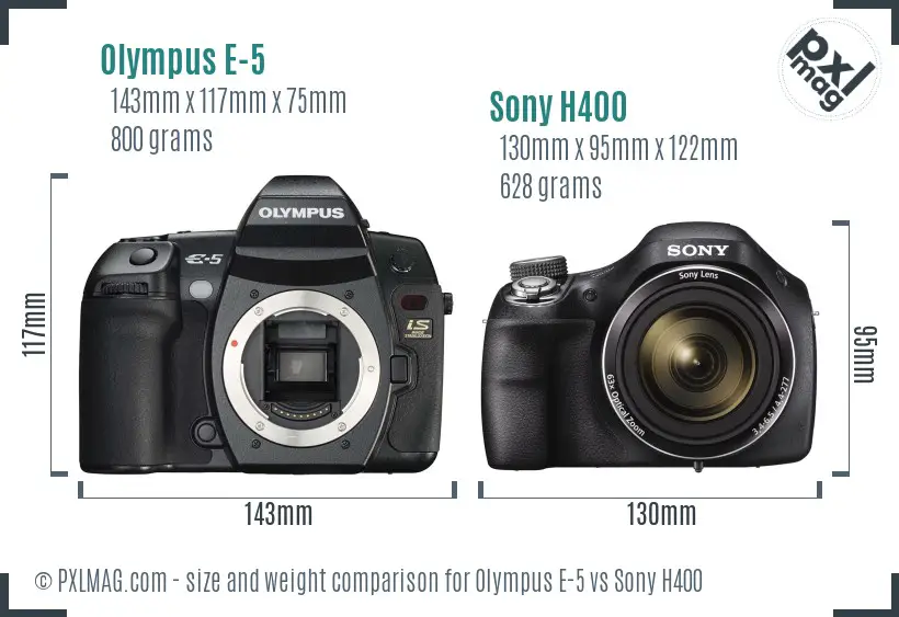 Olympus E-5 vs Sony H400 size comparison