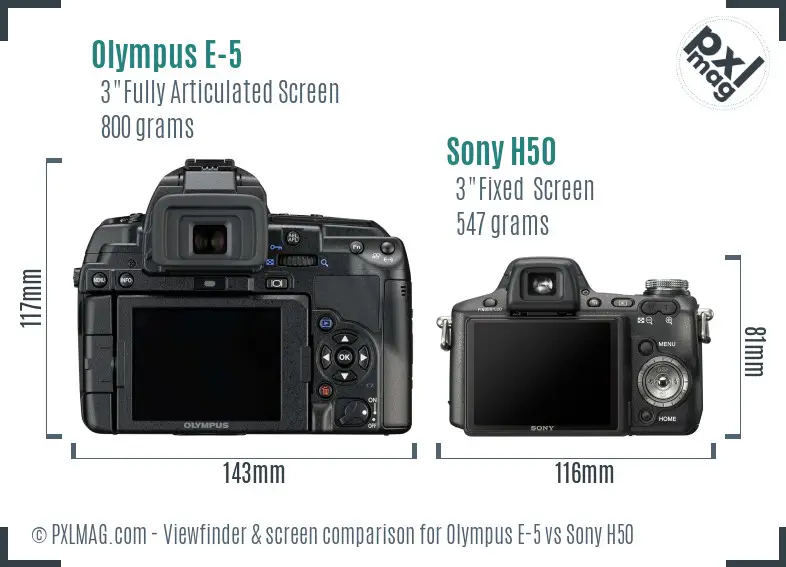 Olympus E-5 vs Sony H50 Screen and Viewfinder comparison