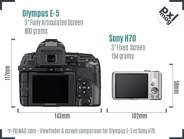 Olympus E-5 vs Sony H70 Screen and Viewfinder comparison