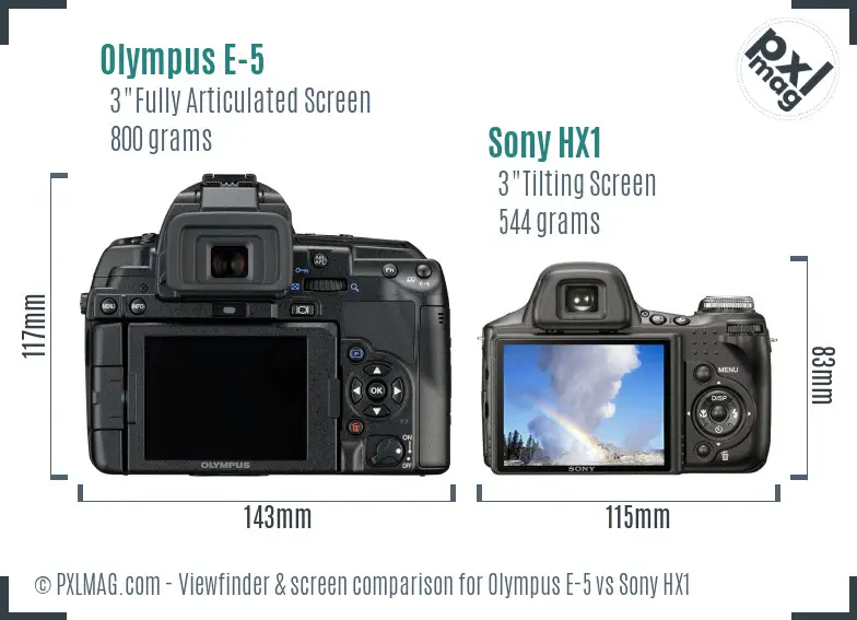 Olympus E-5 vs Sony HX1 Screen and Viewfinder comparison