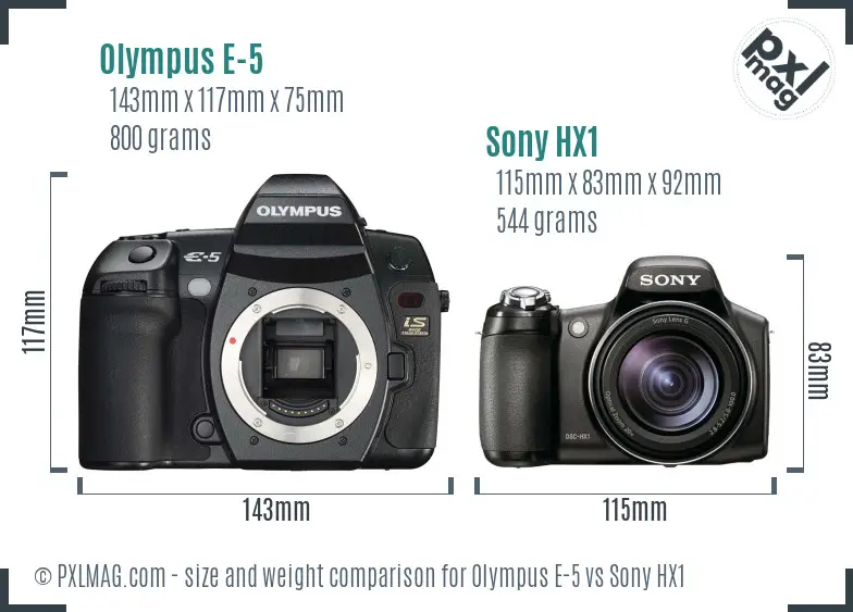Olympus E-5 vs Sony HX1 size comparison