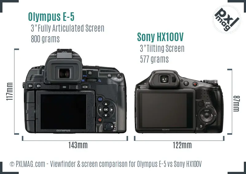 Olympus E-5 vs Sony HX100V Screen and Viewfinder comparison