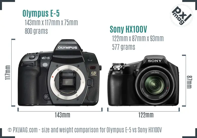 Olympus E-5 vs Sony HX100V size comparison
