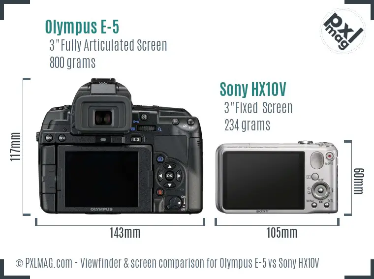 Olympus E-5 vs Sony HX10V Screen and Viewfinder comparison