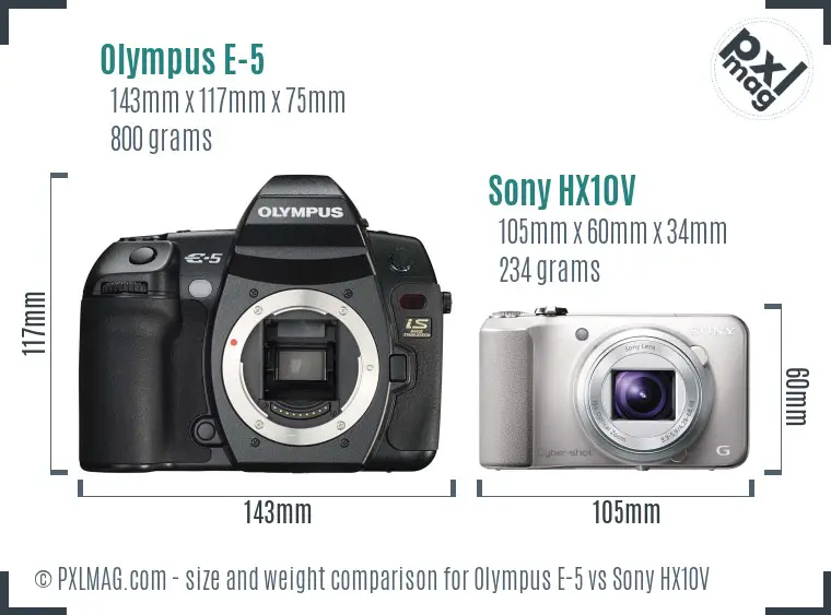 Olympus E-5 vs Sony HX10V size comparison