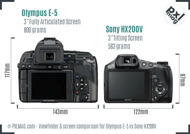 Olympus E-5 vs Sony HX200V Screen and Viewfinder comparison