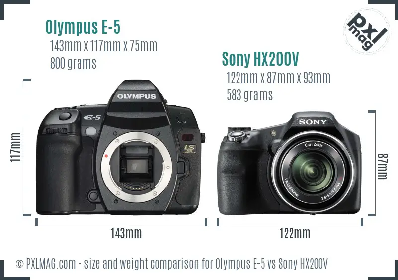 Olympus E-5 vs Sony HX200V size comparison