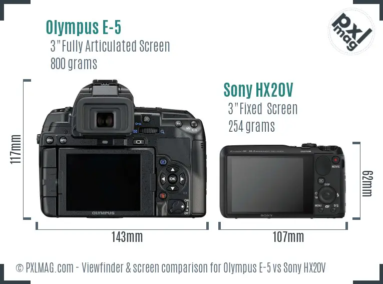Olympus E-5 vs Sony HX20V Screen and Viewfinder comparison