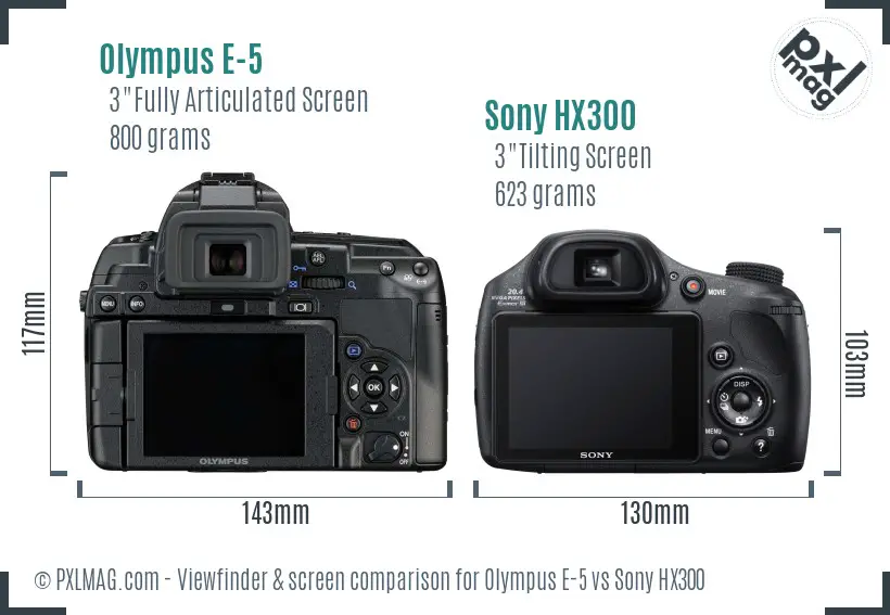 Olympus E-5 vs Sony HX300 Screen and Viewfinder comparison