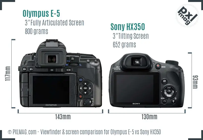 Olympus E-5 vs Sony HX350 Screen and Viewfinder comparison