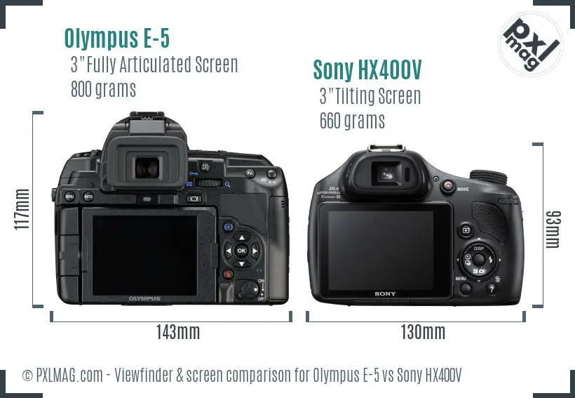 Olympus E-5 vs Sony HX400V Screen and Viewfinder comparison