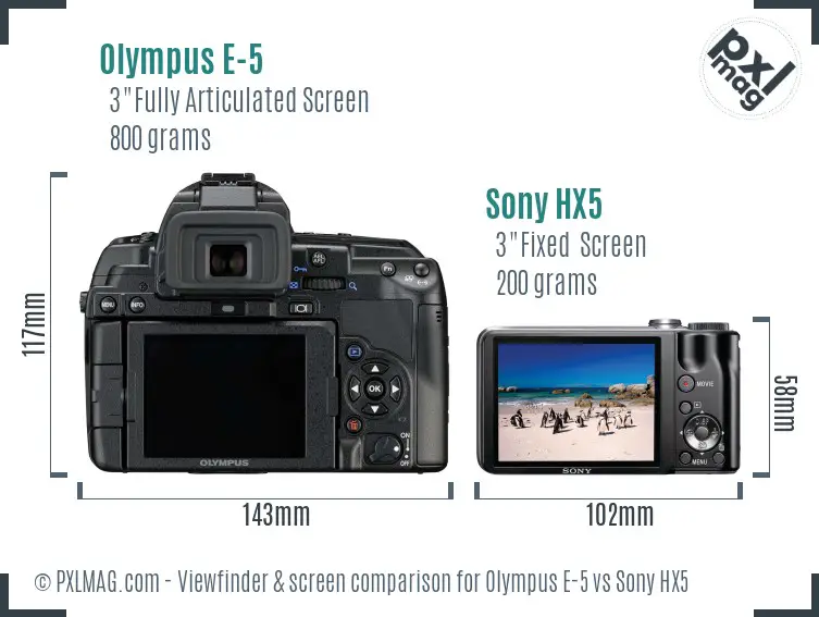 Olympus E-5 vs Sony HX5 Screen and Viewfinder comparison