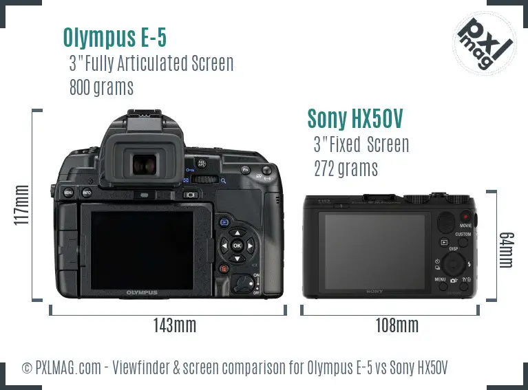 Olympus E-5 vs Sony HX50V Screen and Viewfinder comparison
