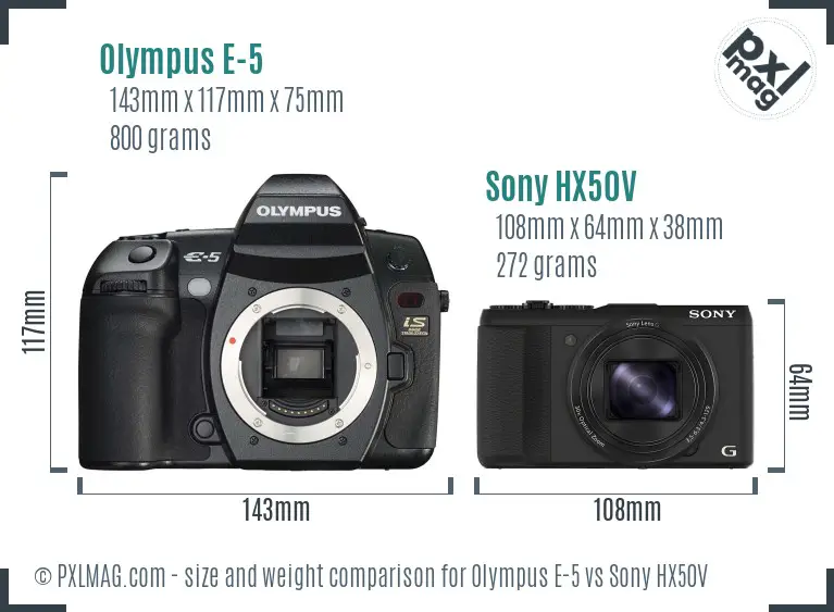 Olympus E-5 vs Sony HX50V size comparison