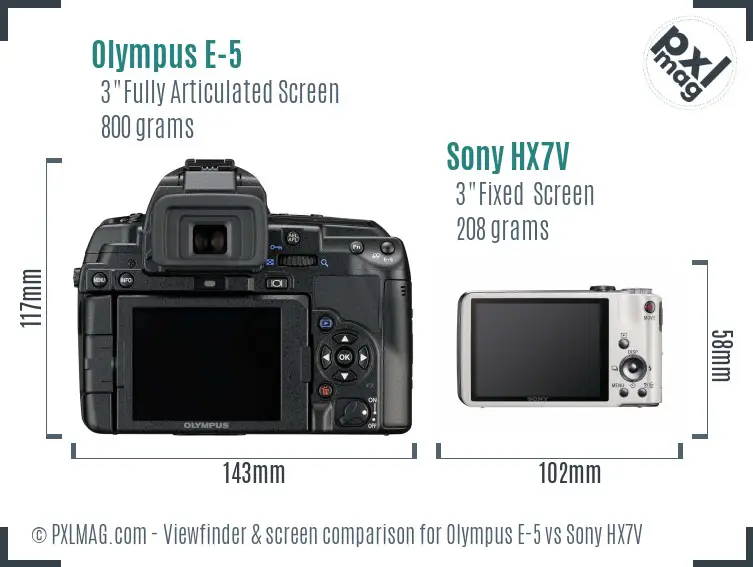 Olympus E-5 vs Sony HX7V Screen and Viewfinder comparison