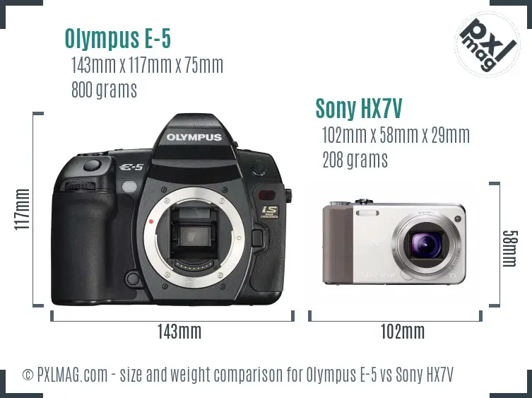 Olympus E-5 vs Sony HX7V size comparison