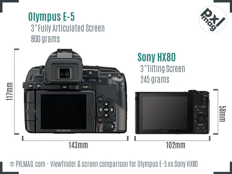 Olympus E-5 vs Sony HX80 Screen and Viewfinder comparison