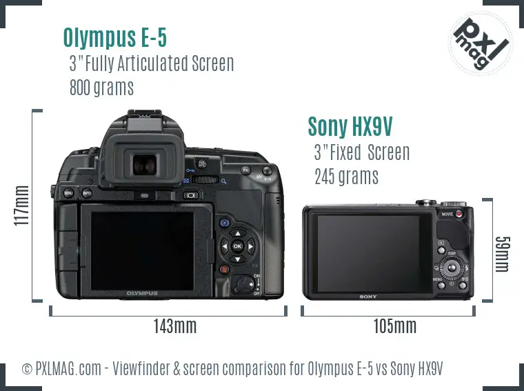Olympus E-5 vs Sony HX9V Screen and Viewfinder comparison