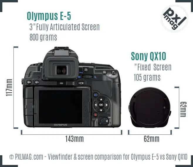 Olympus E-5 vs Sony QX10 Screen and Viewfinder comparison Olympus E-5 vs Sony QX10 Screen and Viewfinder comparison