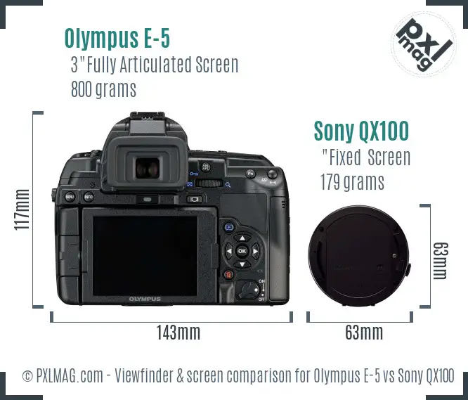 Olympus E-5 vs Sony QX100 Screen and Viewfinder comparison Olympus E-5 vs Sony QX100 Screen and Viewfinder comparison